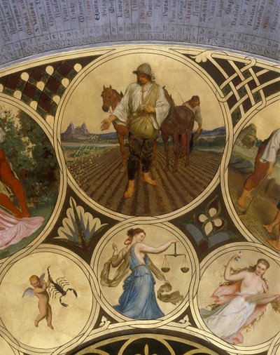 Kalenderplaat van de astronomische klok van Praag – september, 1865-66 door Josef Mánes